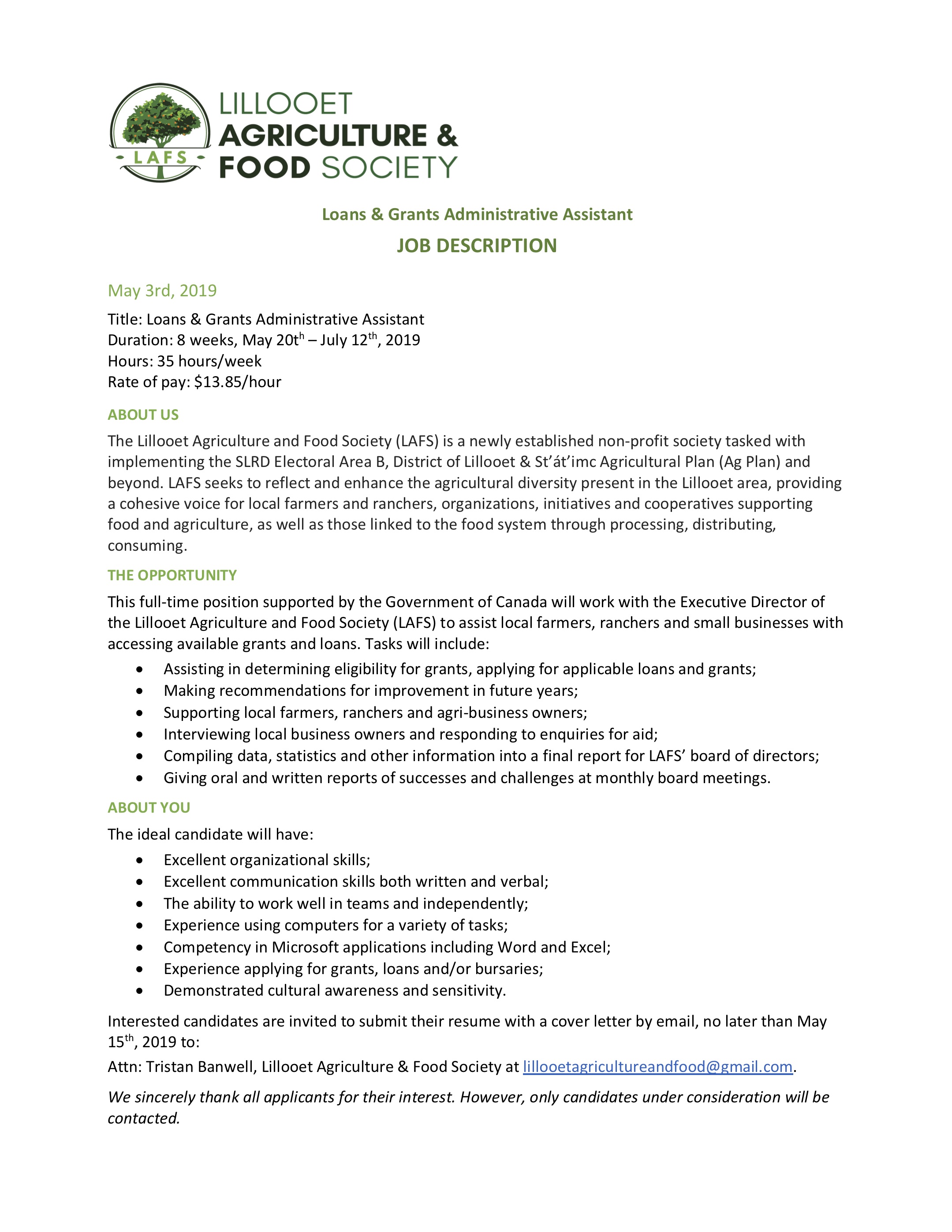 LAFS is Hiring! Lillooet Agriculture and Food Society Blog